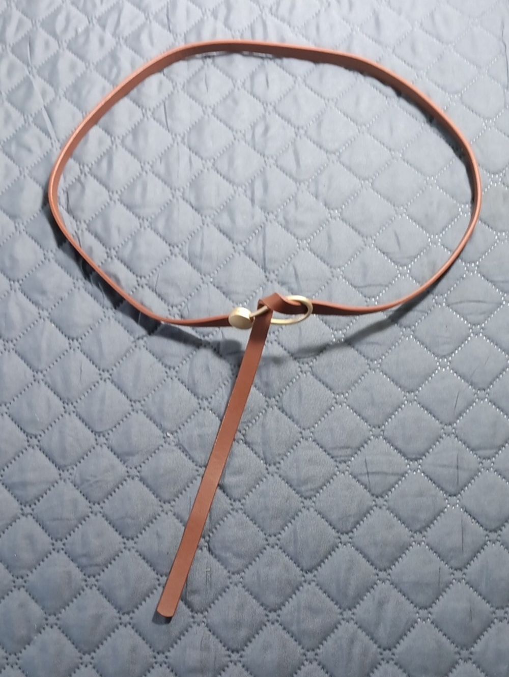 Minimal Pu Leather Tie Waist Belt in Brown with Gold Ring